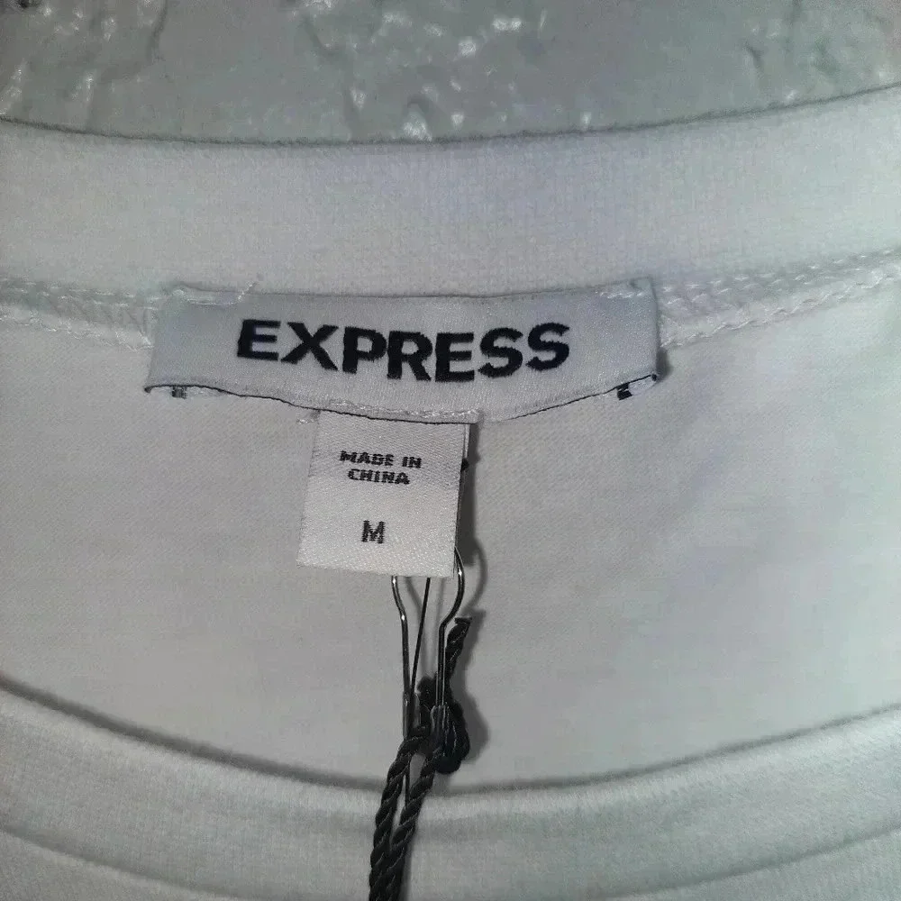 NWTS EXPRESS WHITE T SHIRT DRESS EMBELLISHED SIDE CINCH SIZE Medium RETAIL $78 - Picture 6 of 7